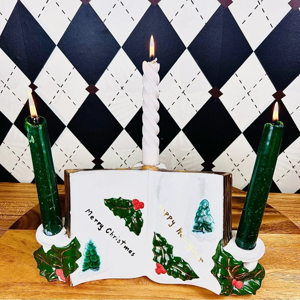 Elegant Christmas CandleHolder or Vase – Open Book Vintage| Ceramic‎